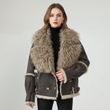 Jessie Rabbit Fur Collar Short Sheepskin Coat