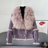 Jessie Rabbit Fur Collar Short Sheepskin Coat