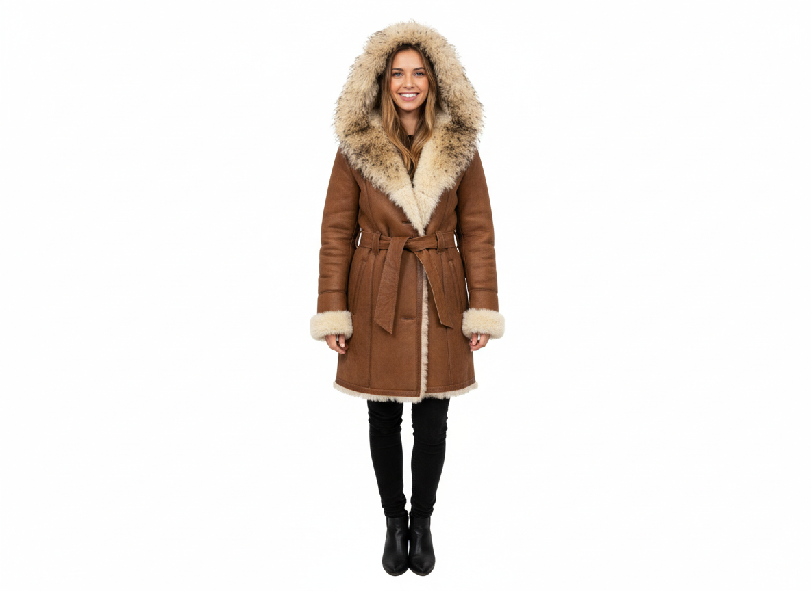 Beige Sheepskin with Curly long hair