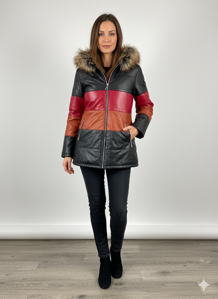Tri coloured Leather with fur hood