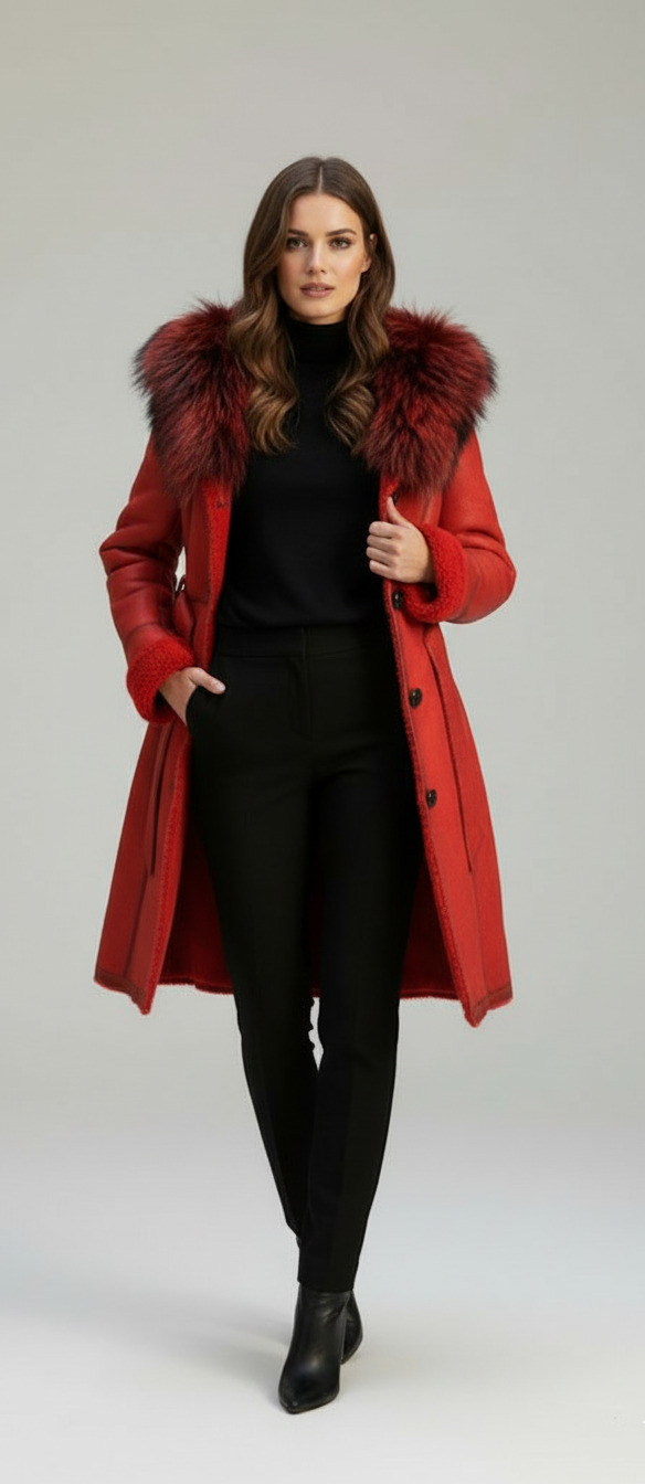 Red Long Sheepskin Fox collar