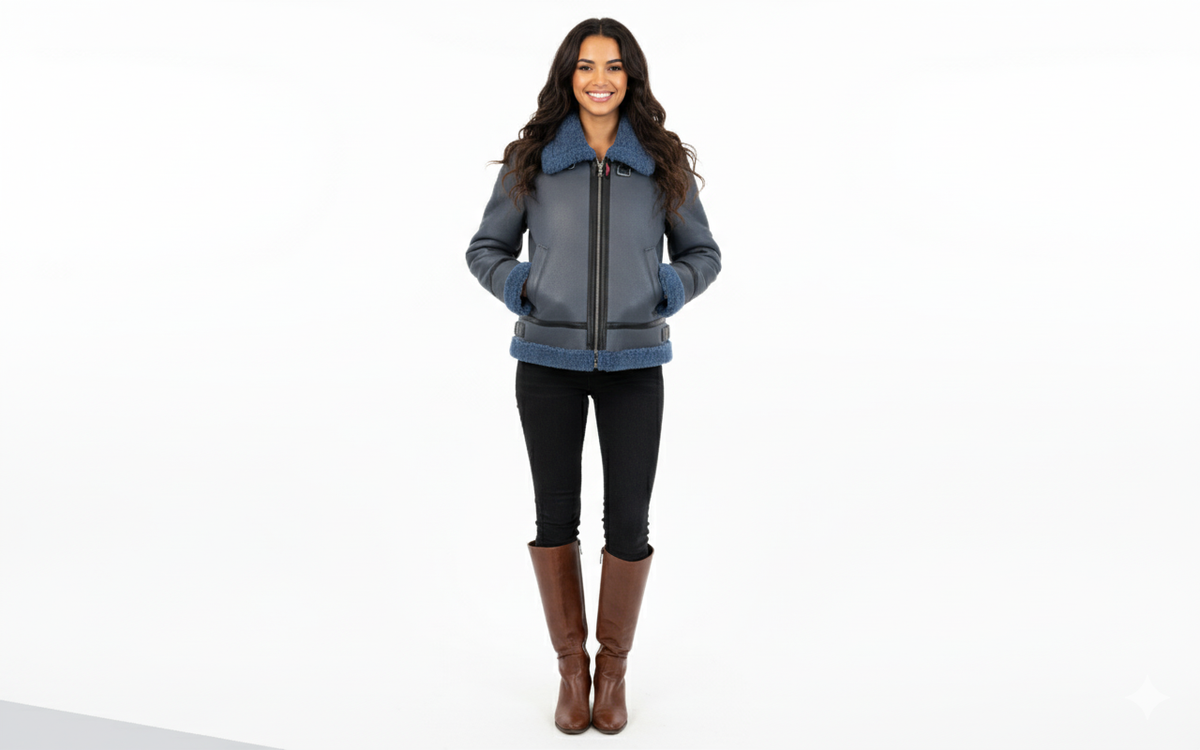 Short Blue Sheepskin Jacket