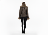 Short Brown Sheepskin with Brown Fox Fur