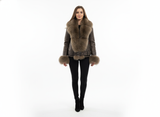 Short Brown Sheepskin with Brown Fox Fur