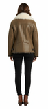 Short Cofee Sheepskin with White Fur Collar