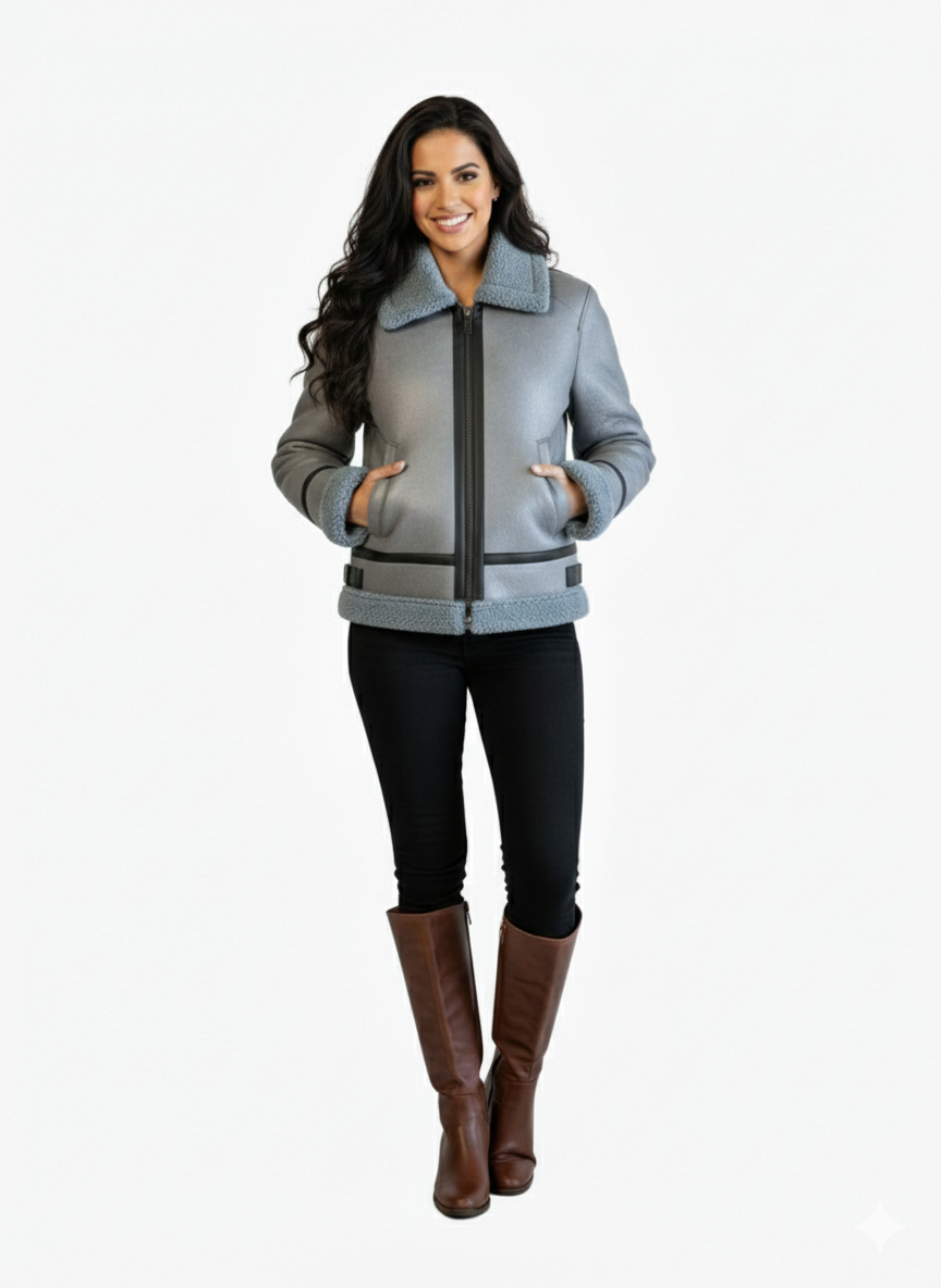 Short Light Blue Sheepskin Jacket