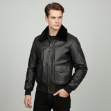 Detachable Fur Collar Flight Suit Cowhide Leather Jacket