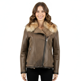 Short Coffee Sheepskin with White Amber Fur