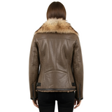 Short Coffee Sheepskin with White Amber Fur
