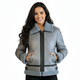 Short Light Blue Sheepskin Jacket
