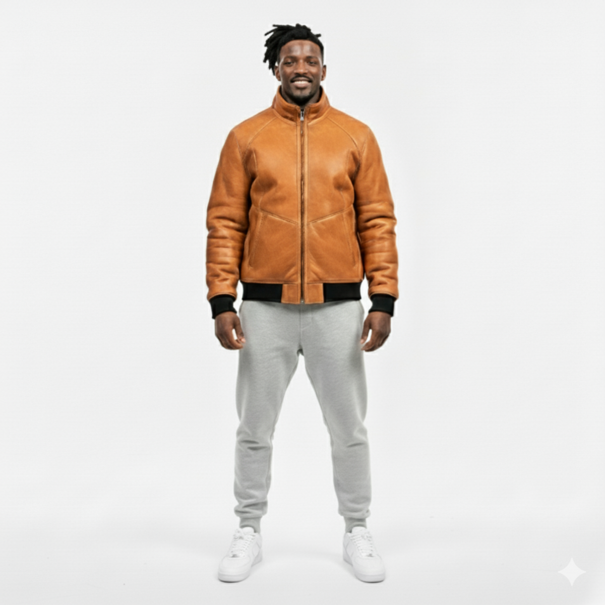 Light Brown White Sheepskin jacket with black bands