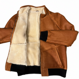 Light Brown White Sheepskin jacket with black bands